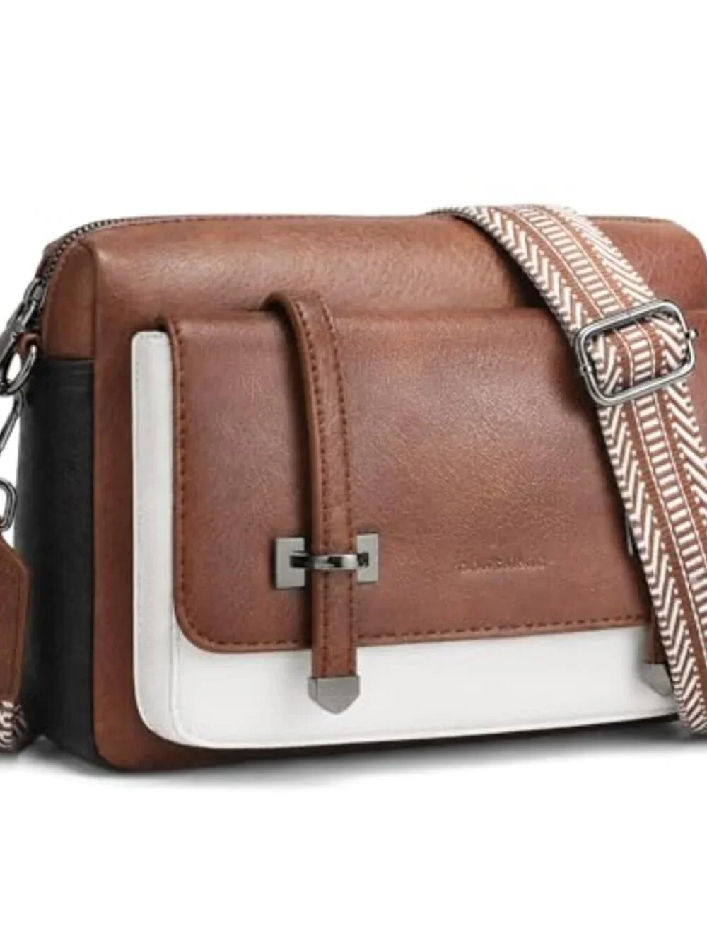 Vegan Leather Crossbody Bag with Guitar Strap Multi Pocket Purse
